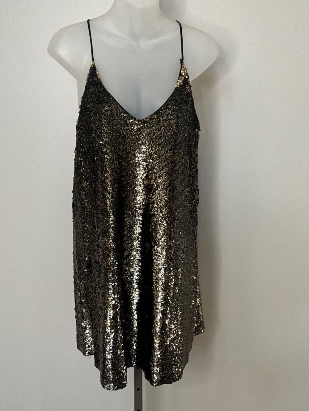 Black & Gold Sequins Mini Dress